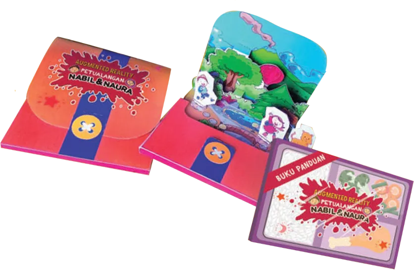 Fitur augmented reality FUNtastic Learning dengan kartu dan tampilan visual.
